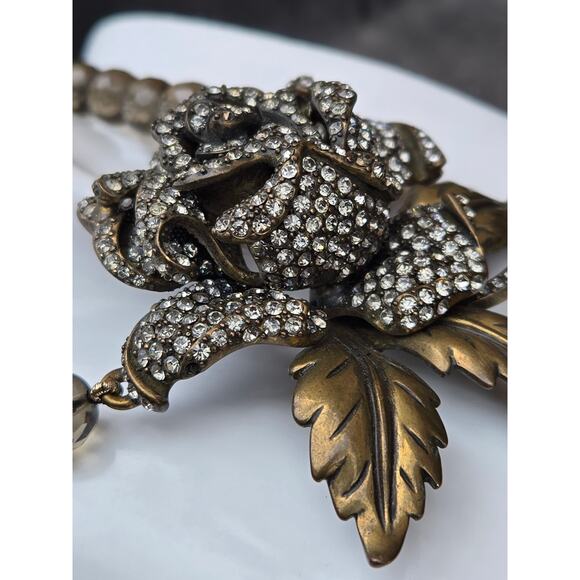 Vintage Heidi Daus Rose Elegance Black Diamond Rhinestone Statement Necklace - Picture 3 of 10